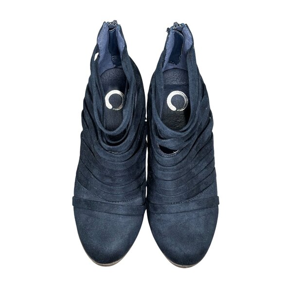 Womens Blue Strappy Ankle Booties With Stacked Heel & Zipper Closure Size 7 - Picture 1 of 7
